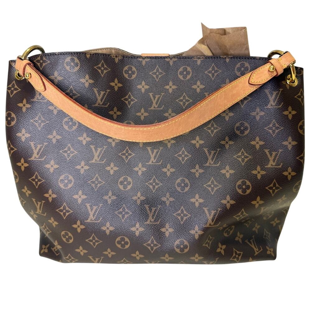 Louis Vuitton Graceful MM Monogram Canvas Hobo Vachetta Leather Gold Hardware